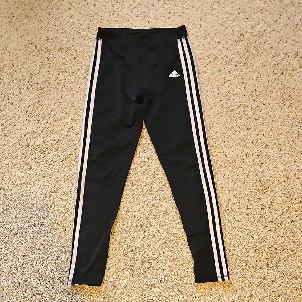 Adidas Kids Black Leggings with White Stripes